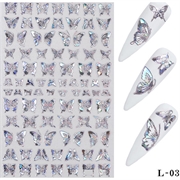 Holografiske sommerfugle stickers - Design 03 Sølv